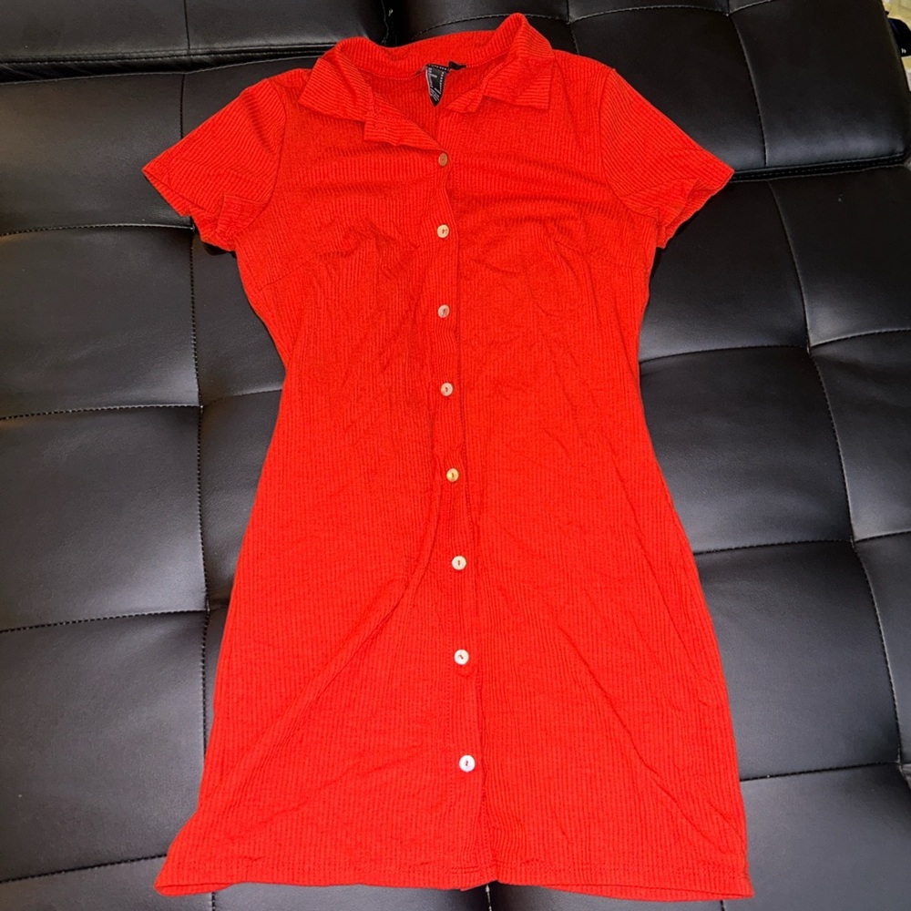 Red collared dress #dresses